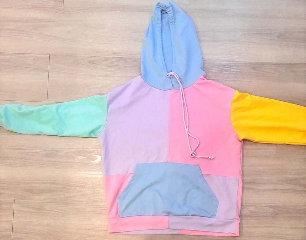 Pastel Colorblock Pullover Hoodie Pink Purple Blue Green Yellow XS